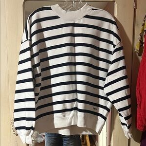 Frame Denim Navy and White Striped Top